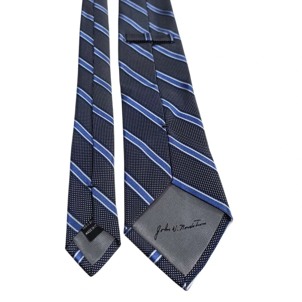 John‎ W. Nordstrom Silk Striped Necktie Blue White Polka Dot Italian Made